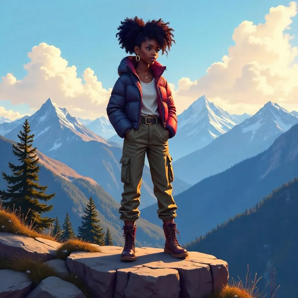 Stylish Black Girl in Mountainous Digital Art