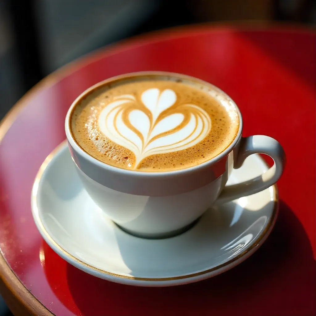 Latte Art on a Vibrant Red Table