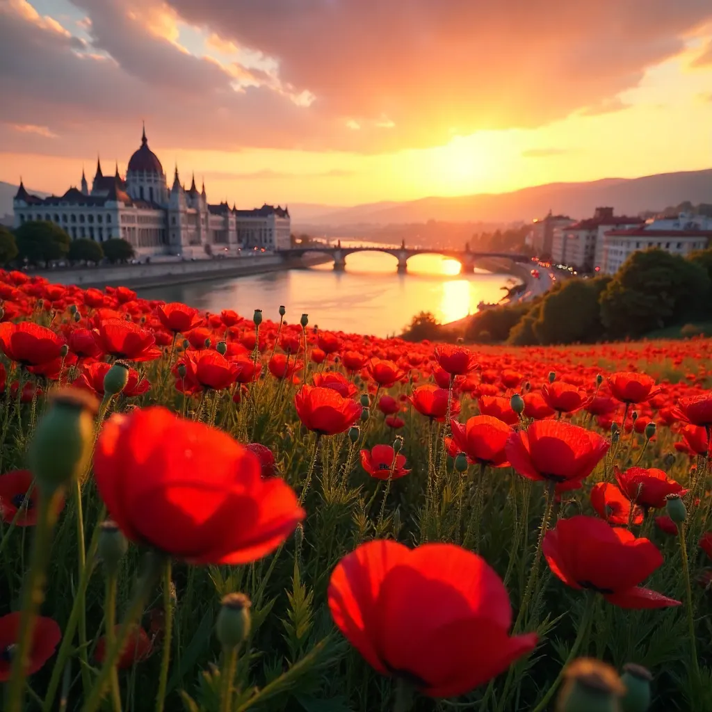 Golden Hour Poppies Over Budapest