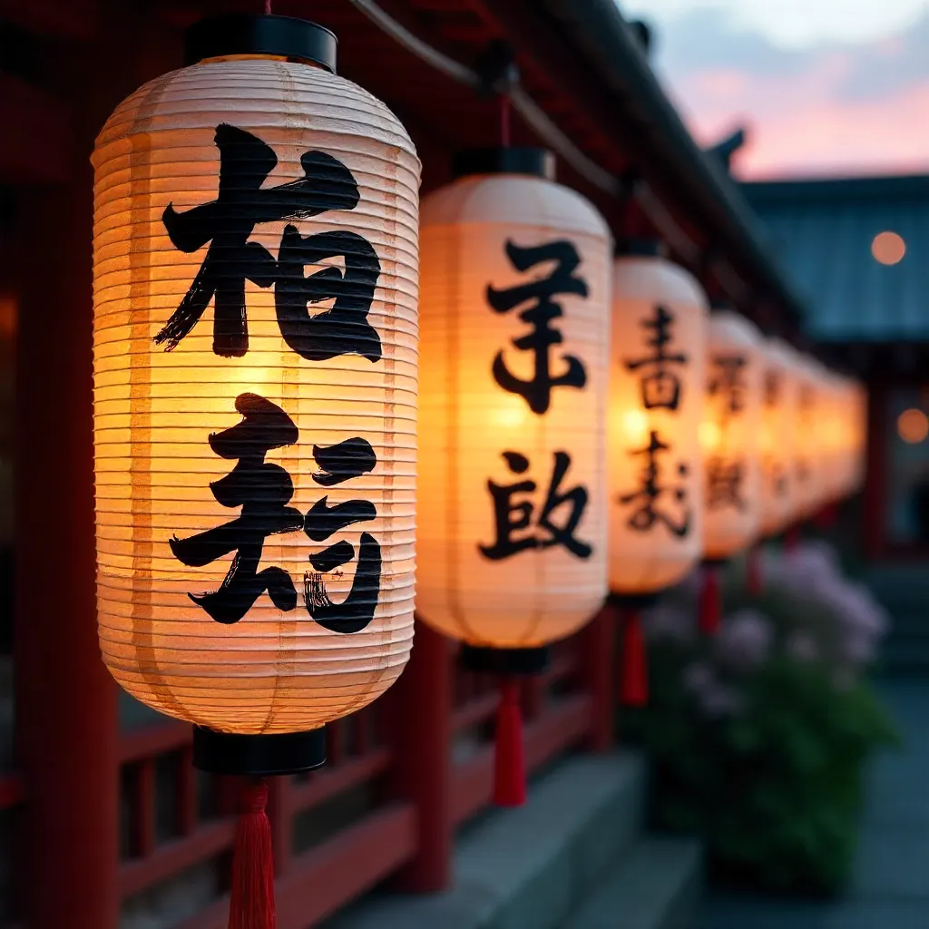 Close-Up Lanterns with Calligraphy: Evening Japanese Ambience