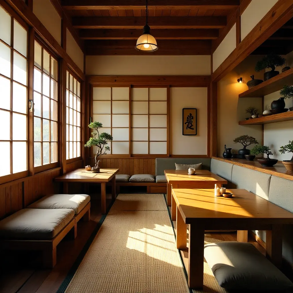 Cozy Japanese Restaurant Interior with Soft Natural Light