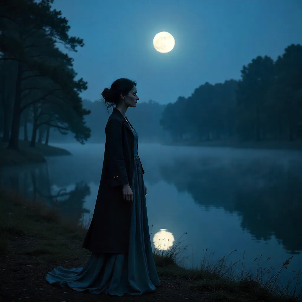 Moonlit Elegance: Contemplative Woman in a Long Dress