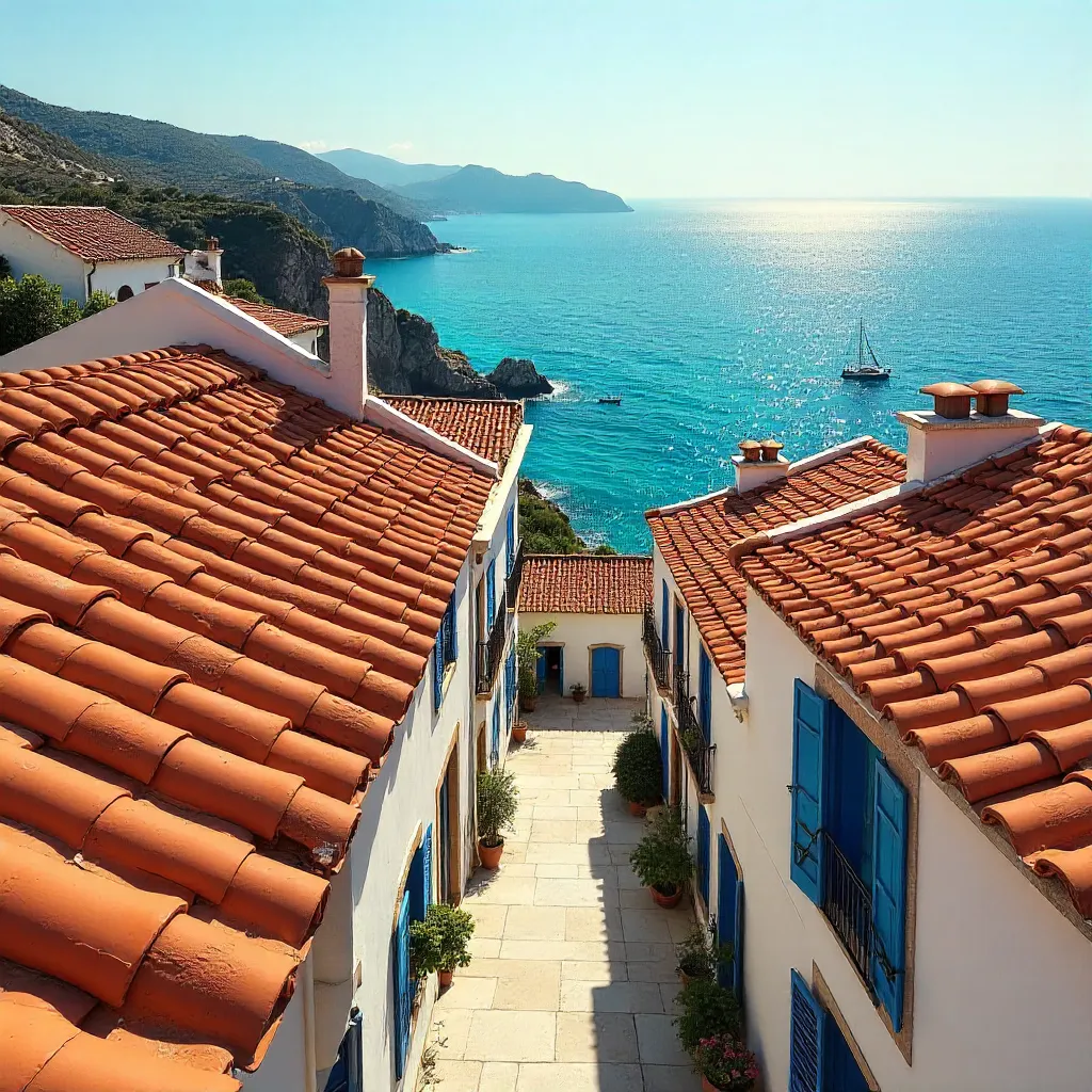 Mediterranean Rooftops Over a Pristine Sea Horizon