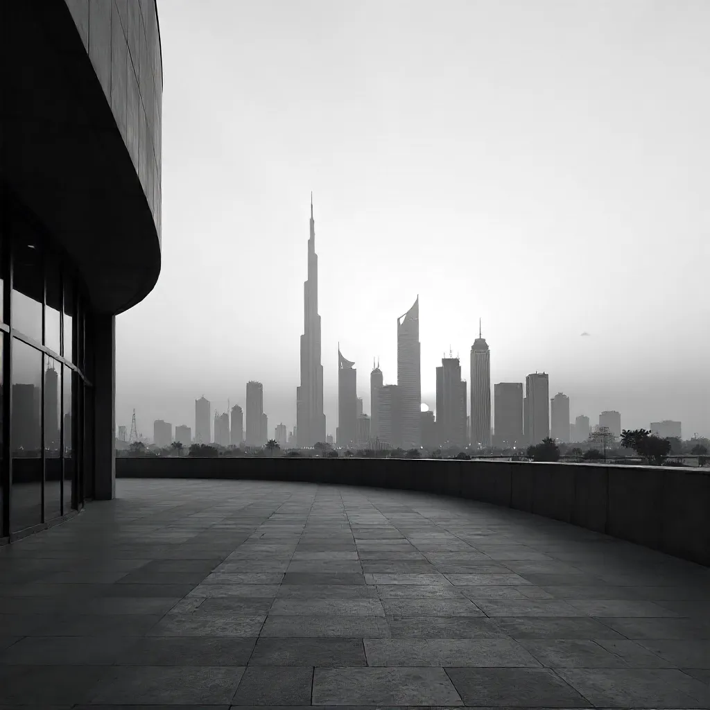 Minimalist Black-and-White Dubai Skyline