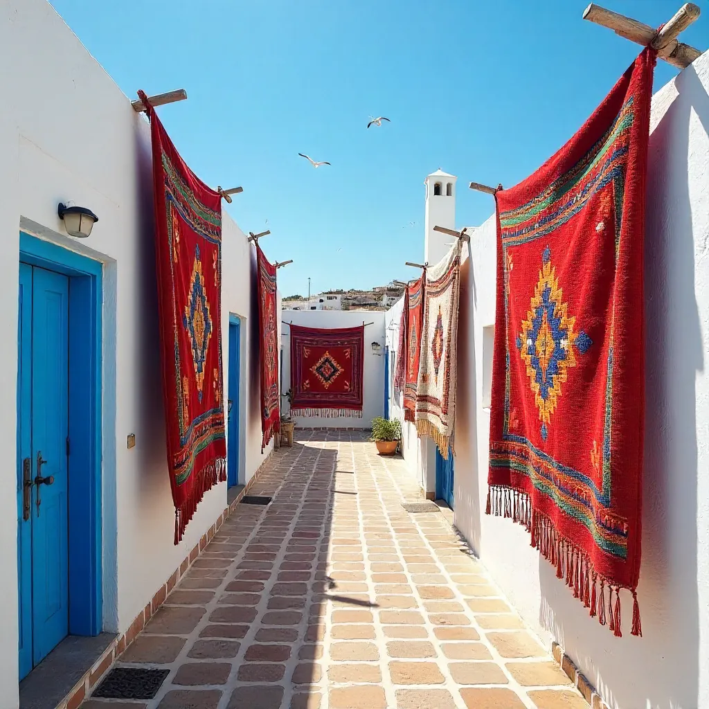 Colorful Moroccan Carpets on an Asilah Rooftop