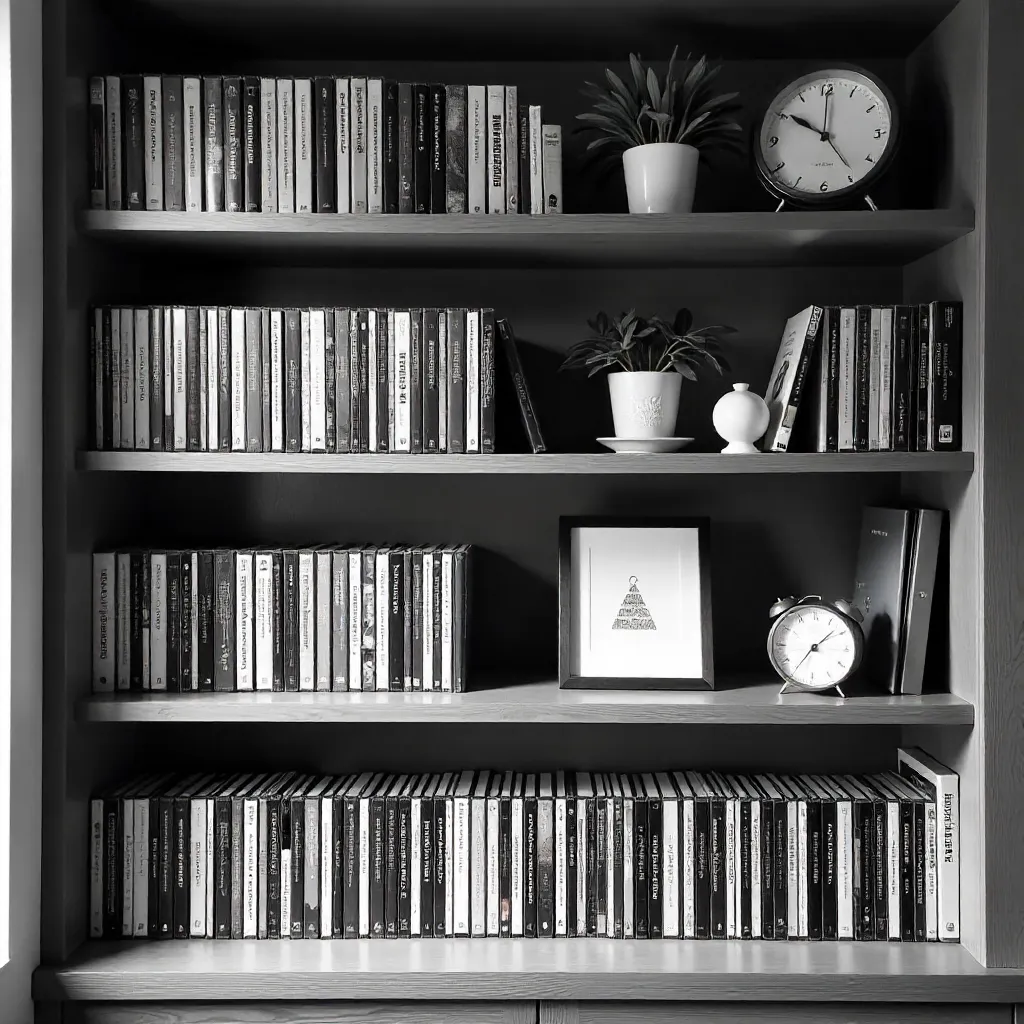 Monochrome Organized Bookshelf Still Life