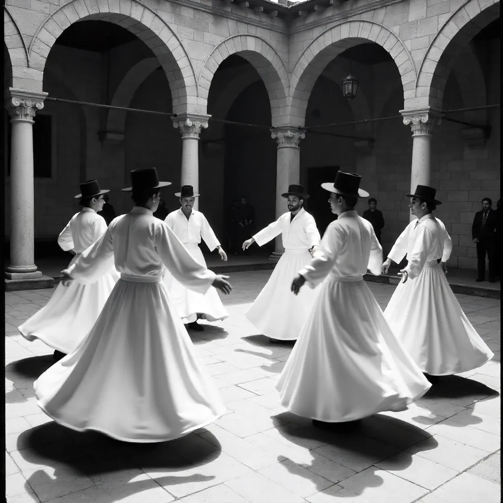 Whirling Dervishes of Konya in Black and White