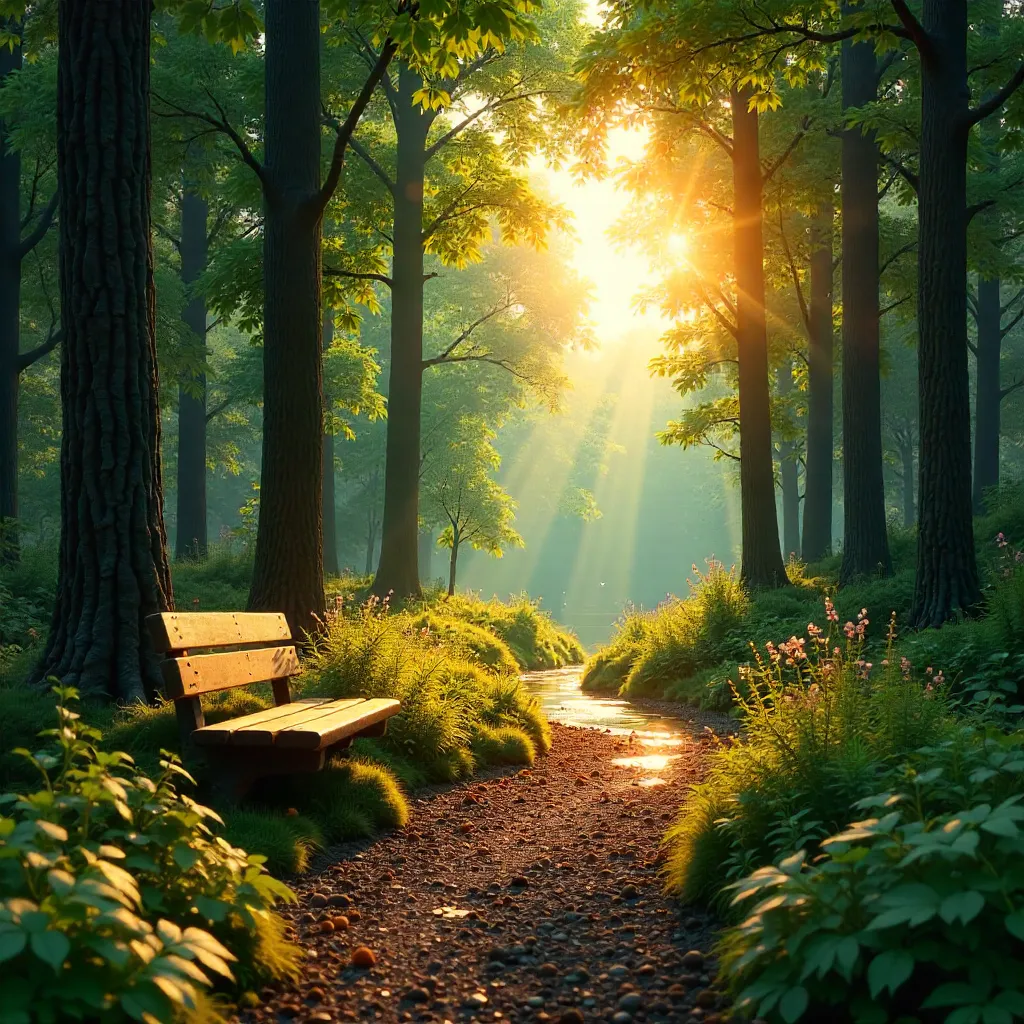 Sunlit Tranquility in a Forest Park