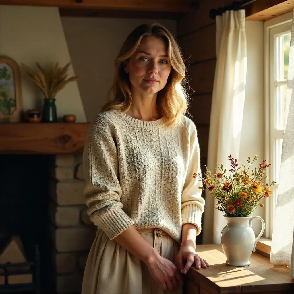 Cottage Portrait: Photorealistic Woman in Cozy Home