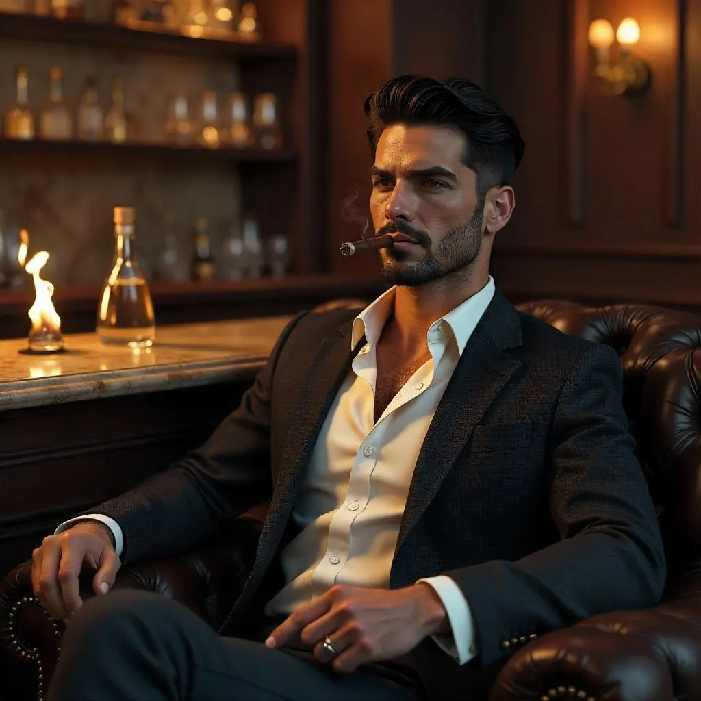 Handsome Latino Man in a Cigar Lounge — 3D Render