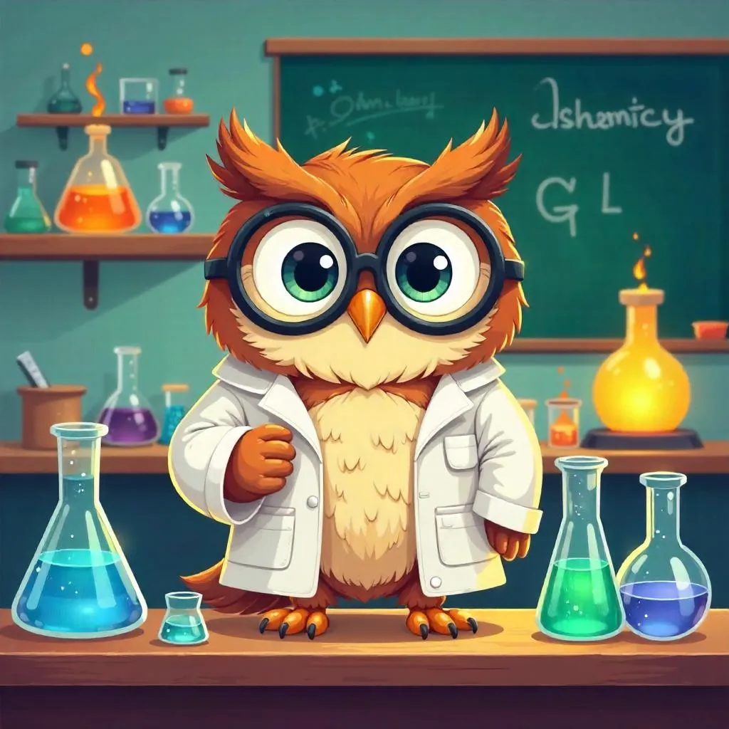 Whimsical Owl Scientist in a Colorful Lab