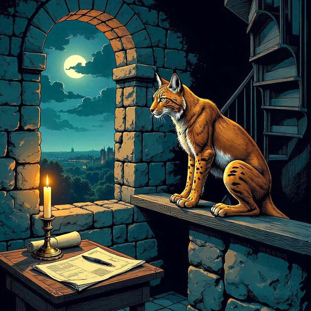 Lynx Sentinel in a Tower: A Comic-book Scene