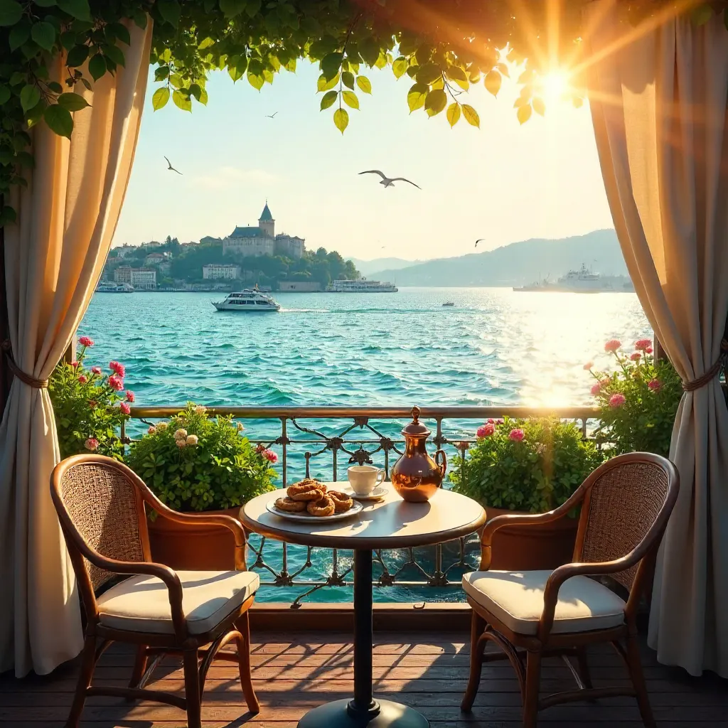 Serene Waterfront Café Overlooking Istanbul's Islands