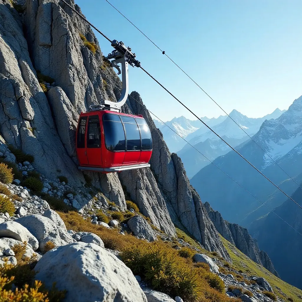 Cable Car Glide Over Rocky Hillside