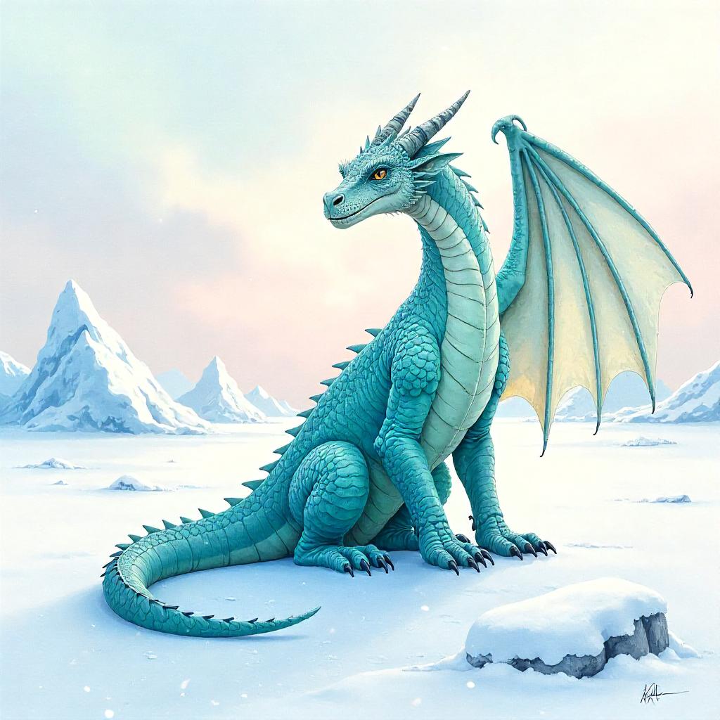 Watercolor Dragon on the Tundra