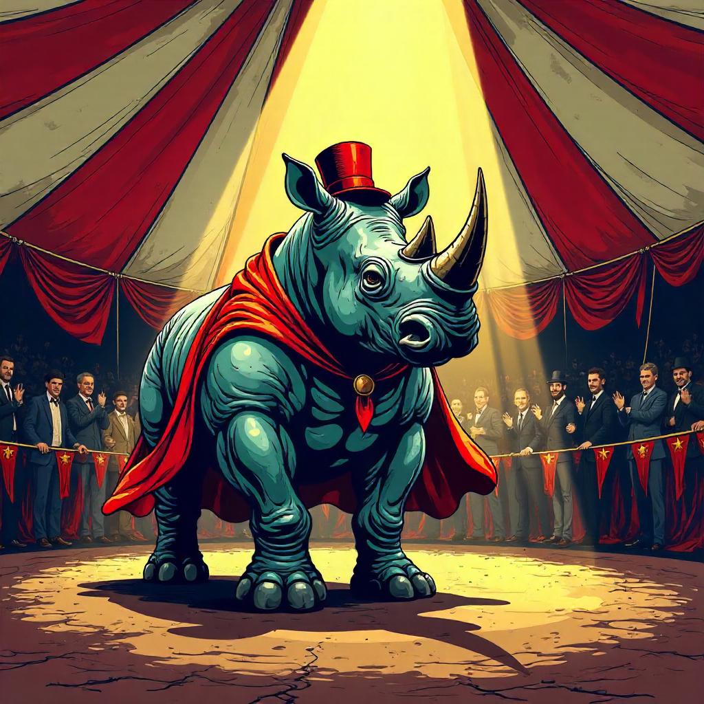 Rhino in a Bold Comic Circus Tent