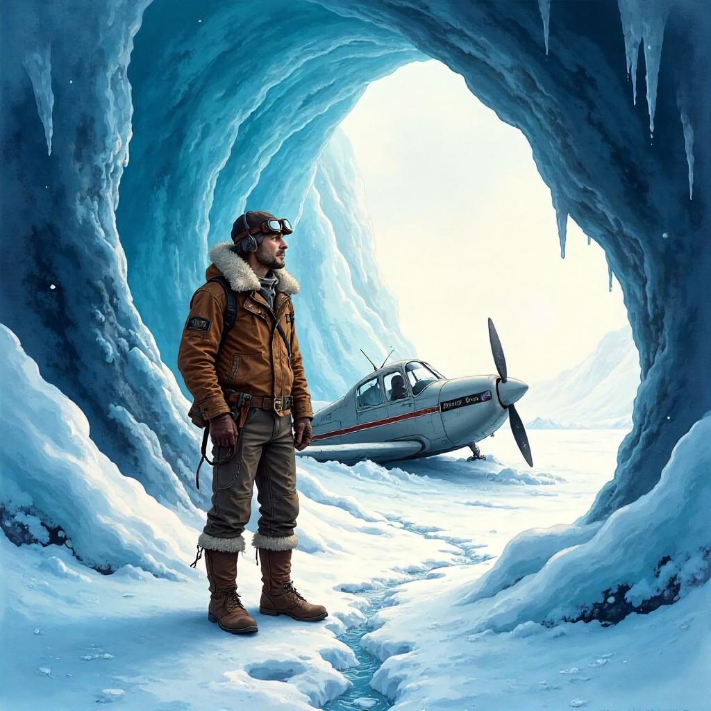Watercolor Pilot in an Ice Cave