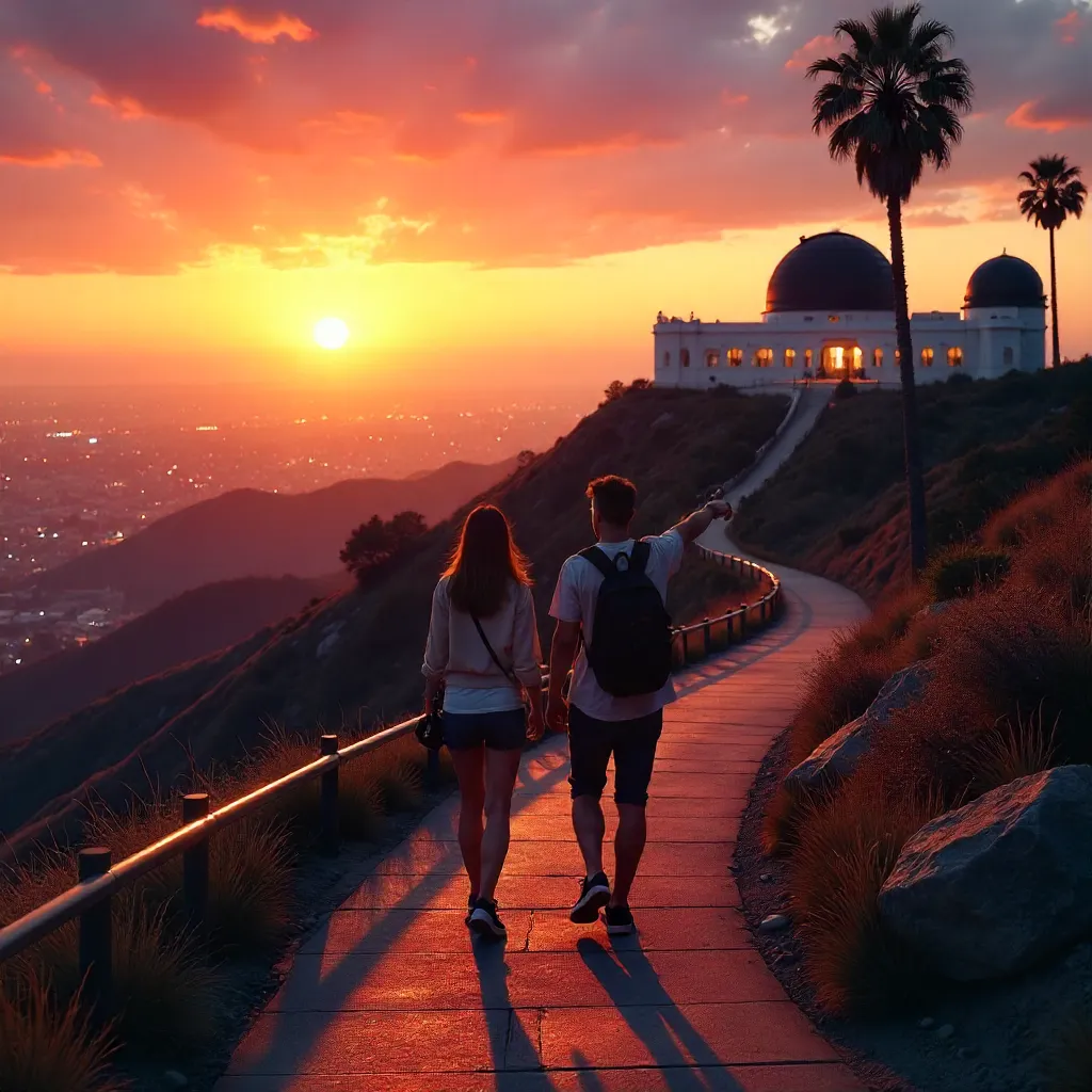 Two Friends Sunset Walk by Griffith Observatory