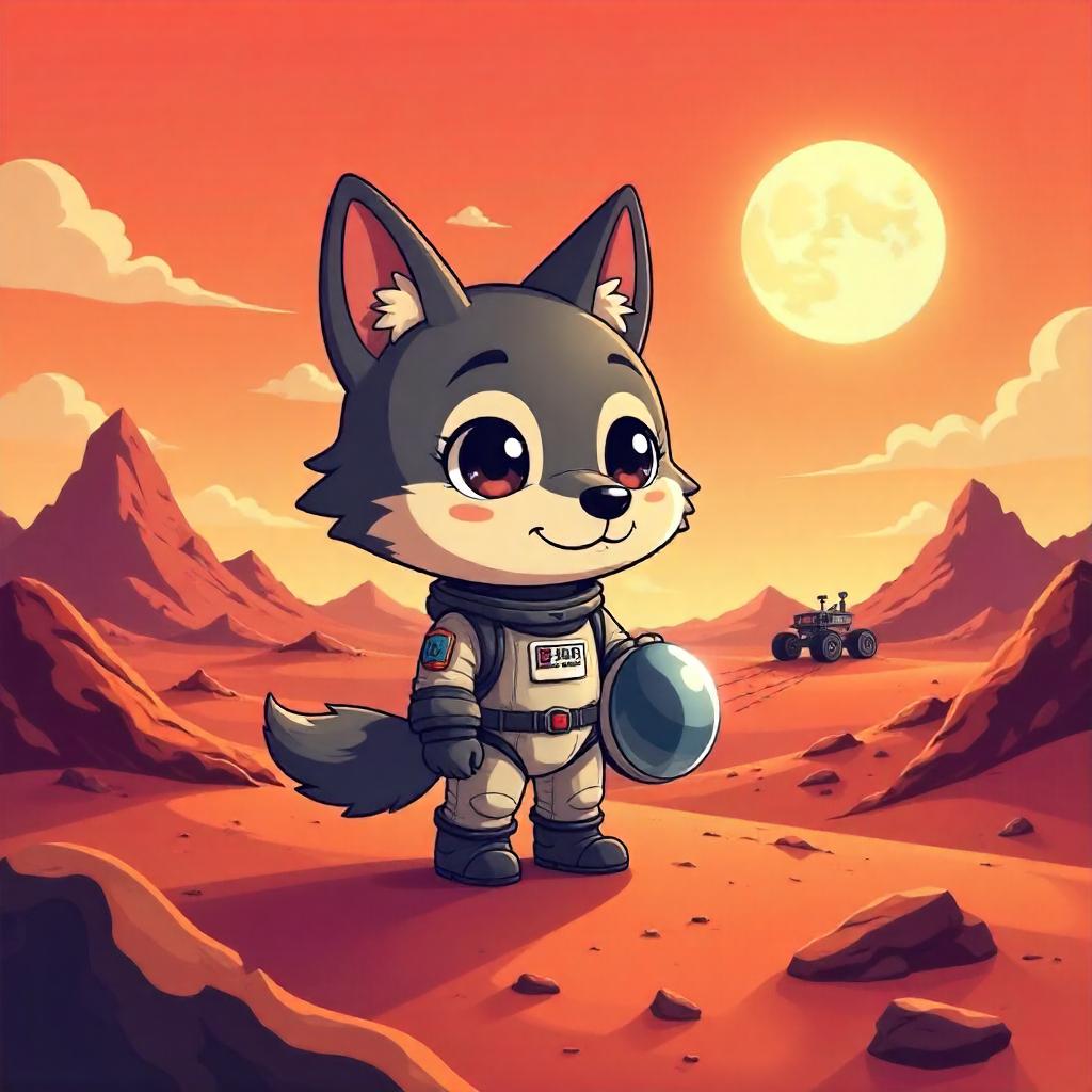 Cartoon Wolf on Mars: A Martian Adventure