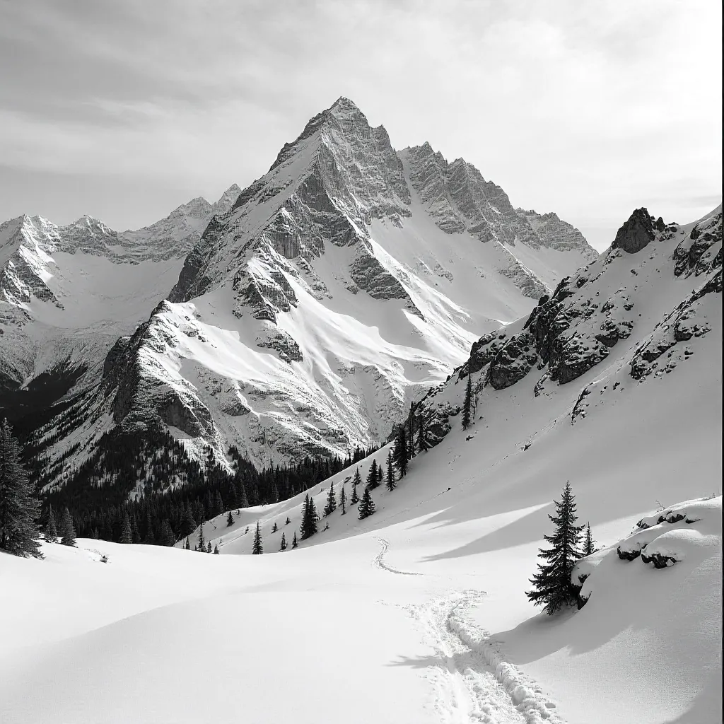 Monochrome Peaks of Alaska's Snowbound Wilderness