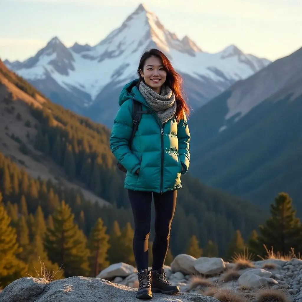 Asian Woman in the Majestic Mountains