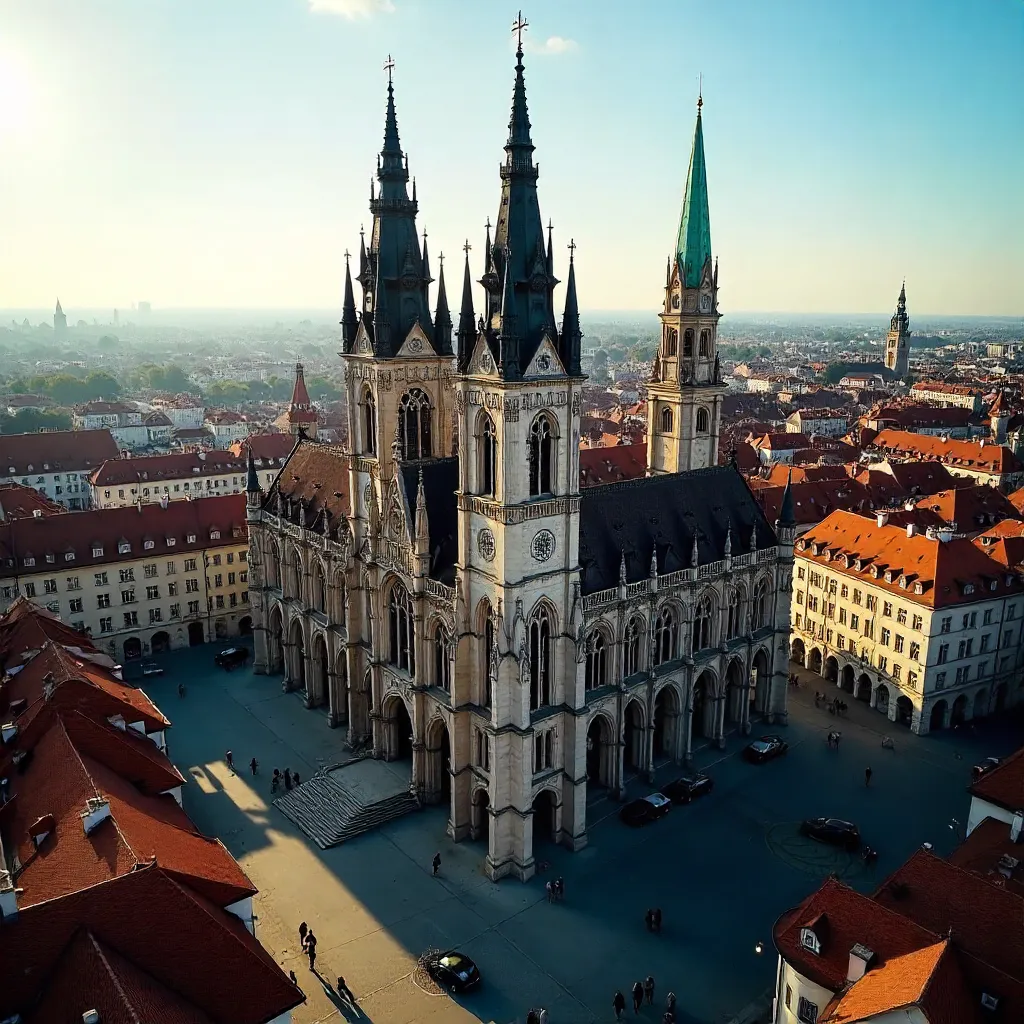 Aerial Gothic Munich: Neues Rathaus in Afternoon Light
