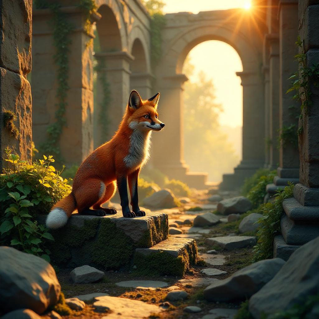 Fox in the Ruins: a 3D Rendered Reverie