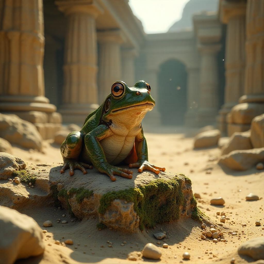 Photorealistic Frog in an Archaeological Site