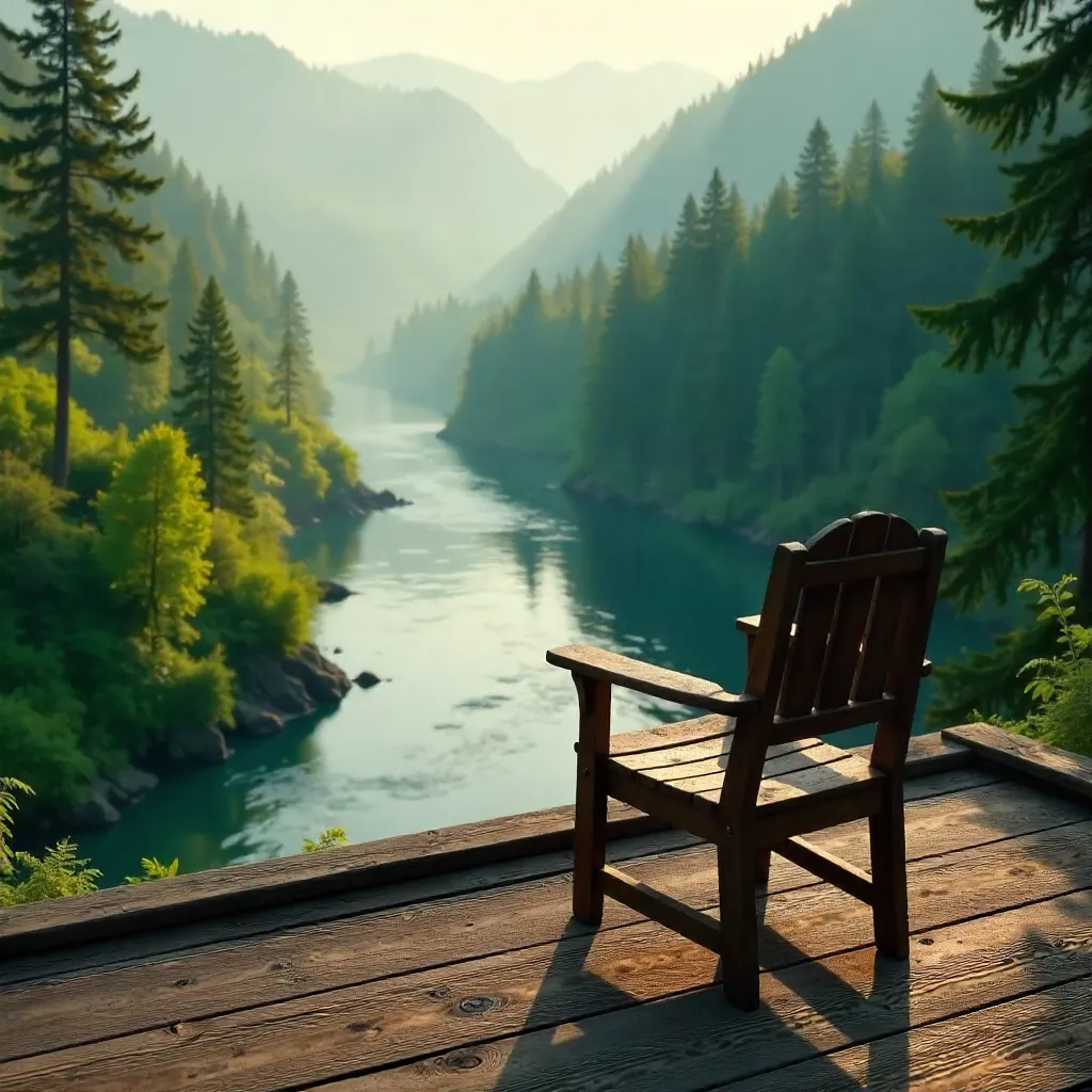Solitary Chair Overlooking Forest and River