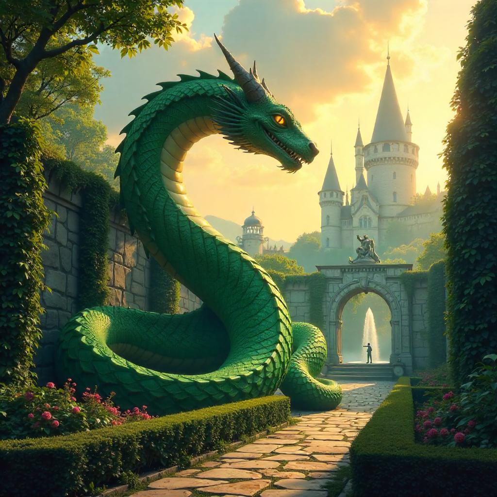 Basilisk in Castle Gardens - Digital Fantasy Art