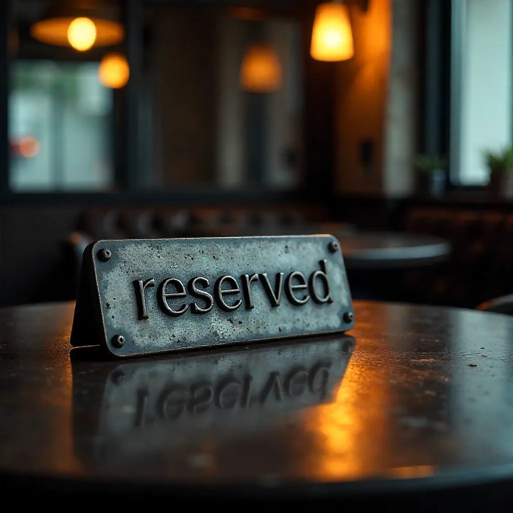 Dimly Lit Reserved Sign on Circular Metal Table