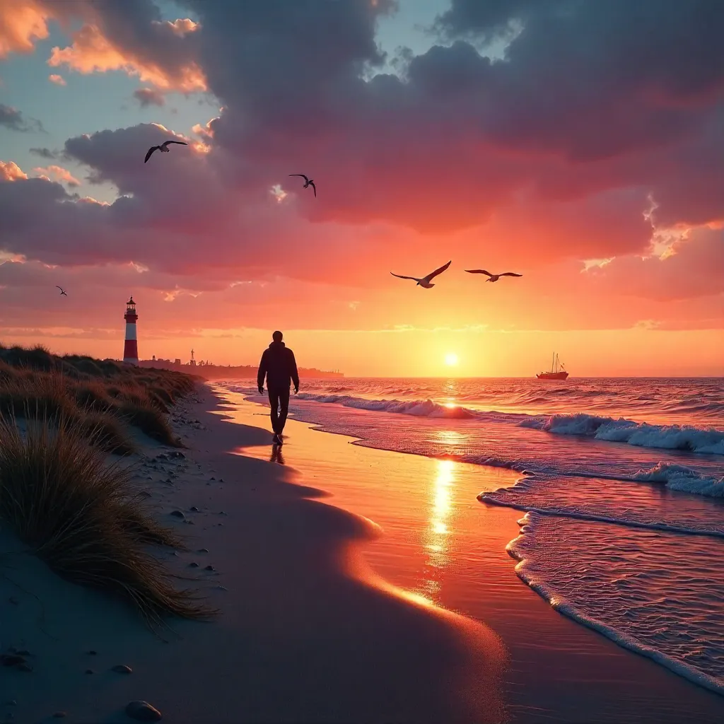 Sunset Silhouette on Cuxhaven Beach, Niedersachsen