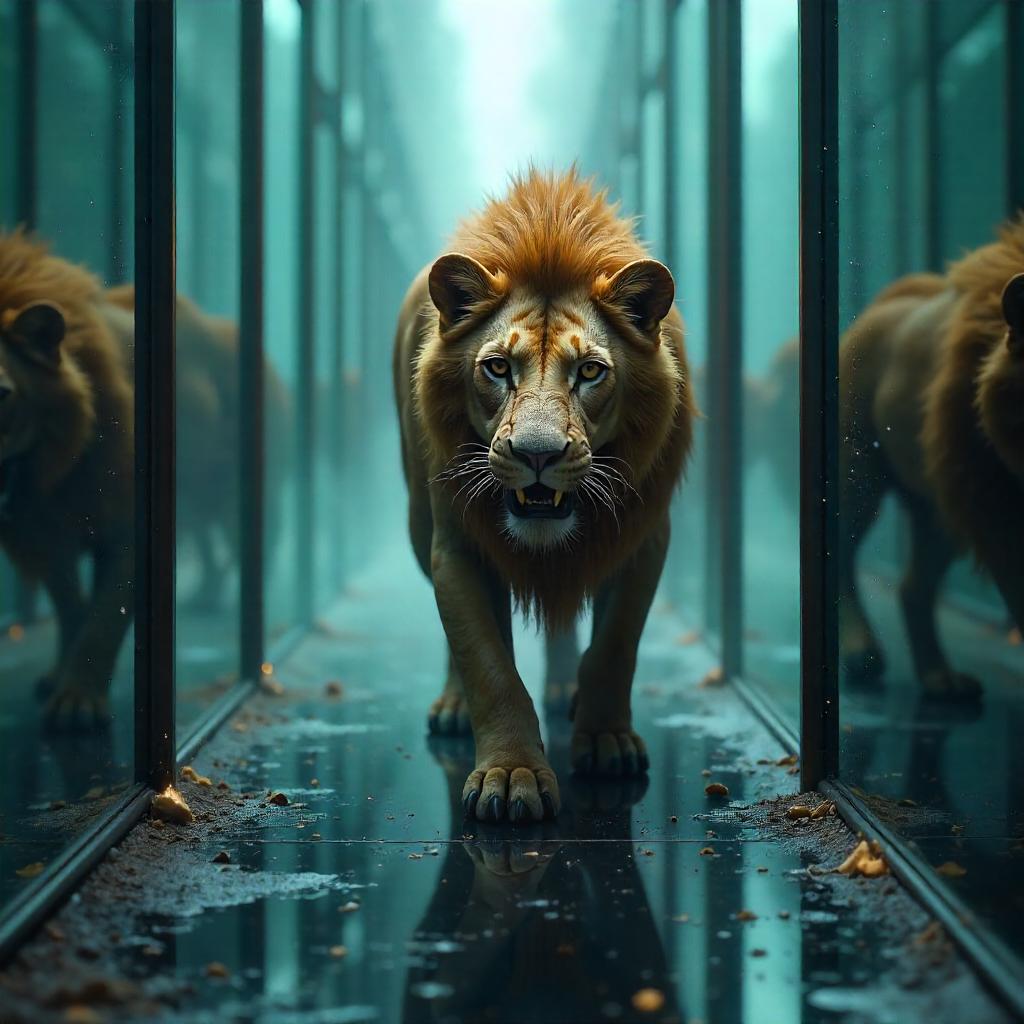 Photorealistic Manticore in a Mirror Maze