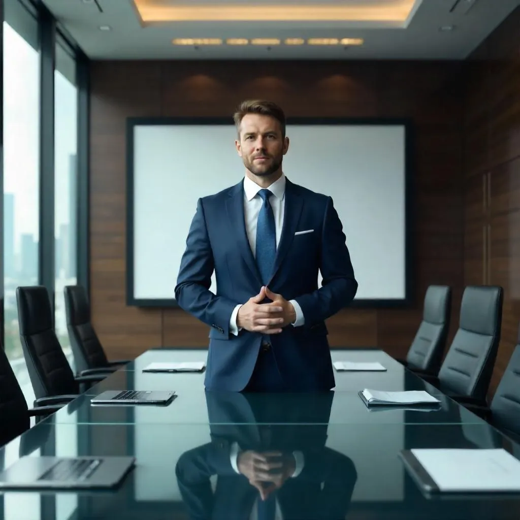 Confident White Man in a Photorealistic Boardroom