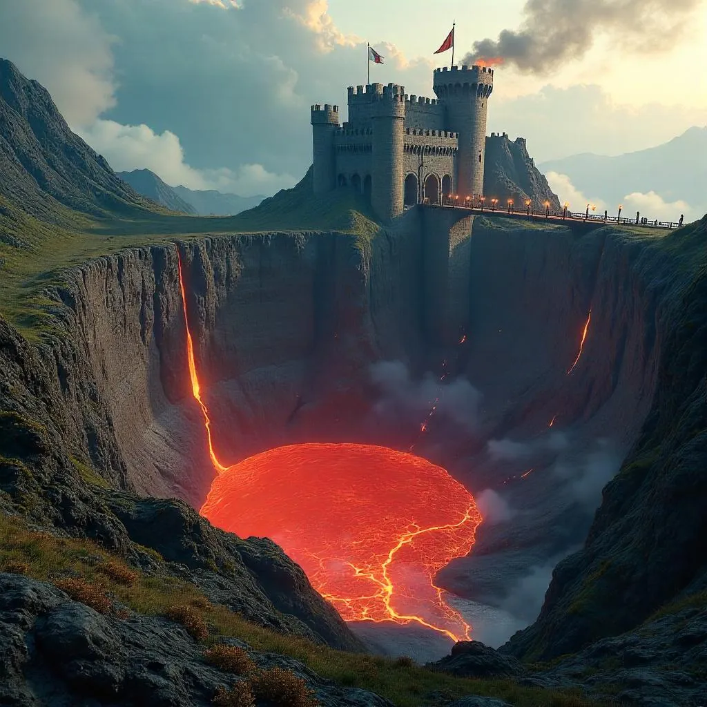 Photorealistic Castle in a Volcanic Crater
