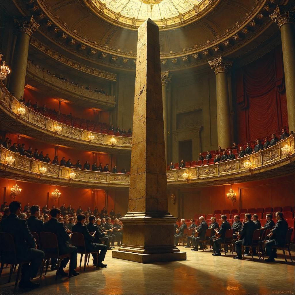Obelisk in a Concert Hall: An Oil Painting