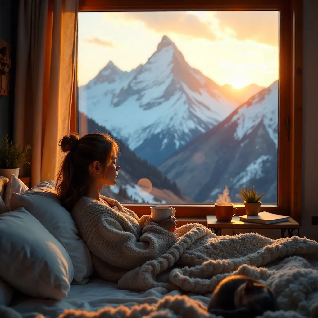 Cozy Bedside Sunrise Over Mountain Morning