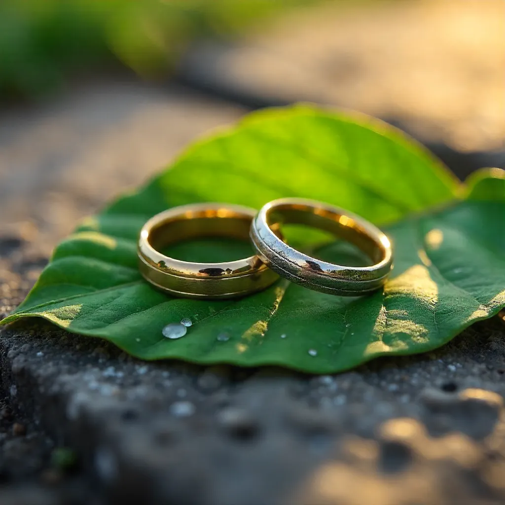 Love on a Leaf: Wedding Rings on Pavement