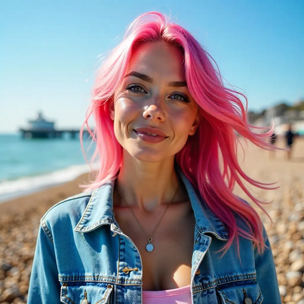 Vibrant Pink-Haired Portrait in Brighton Sun
