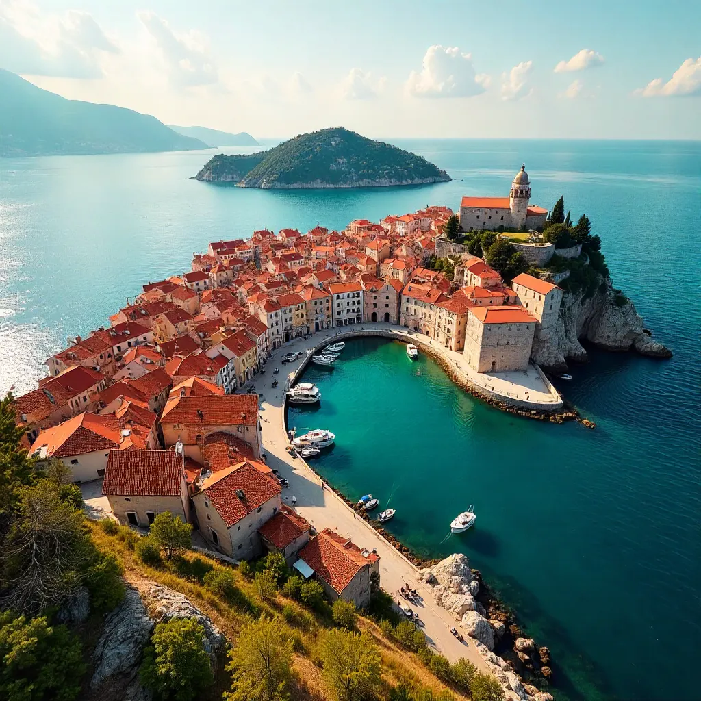Aerial View of Dubrovnik’s Coastline and Old Town