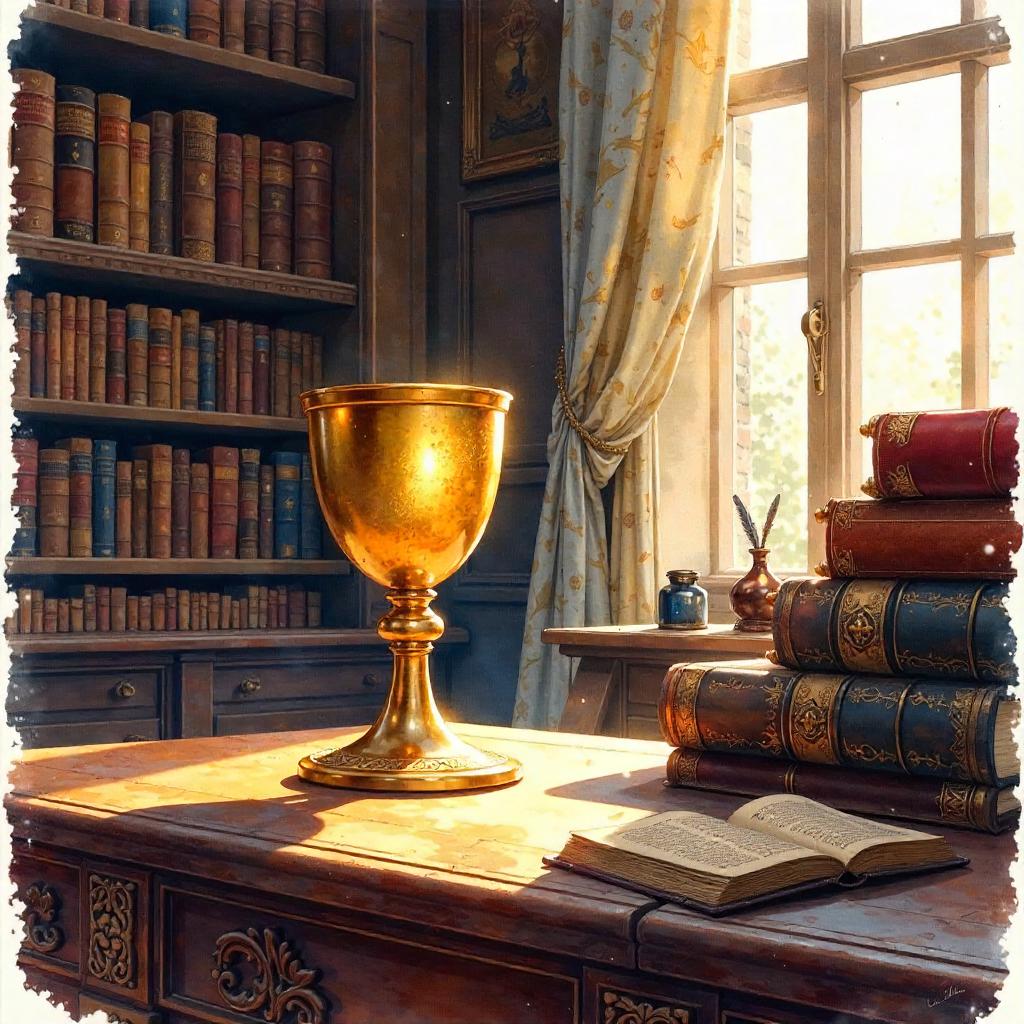 Chalice in a Quiet Library - Watercolor