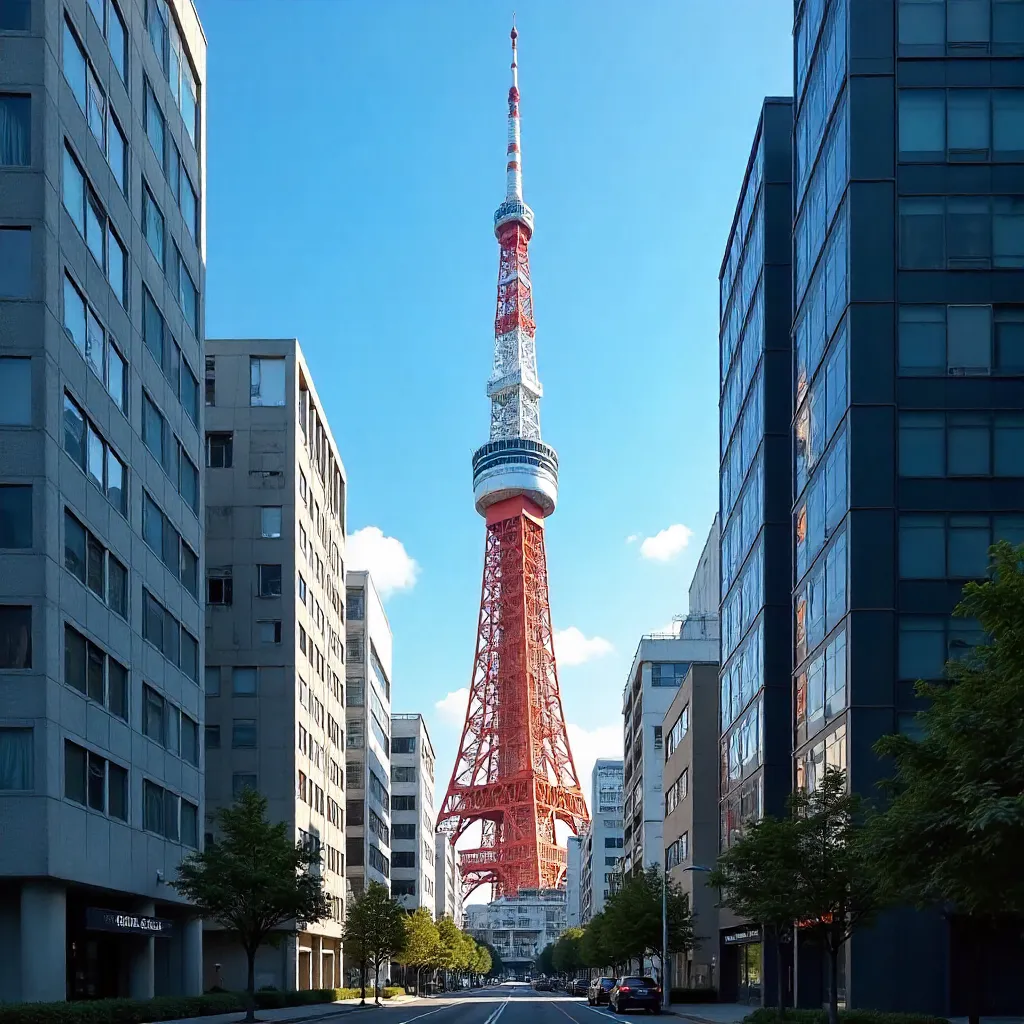Sunny Tokyo Tower Above Minato City Skyline