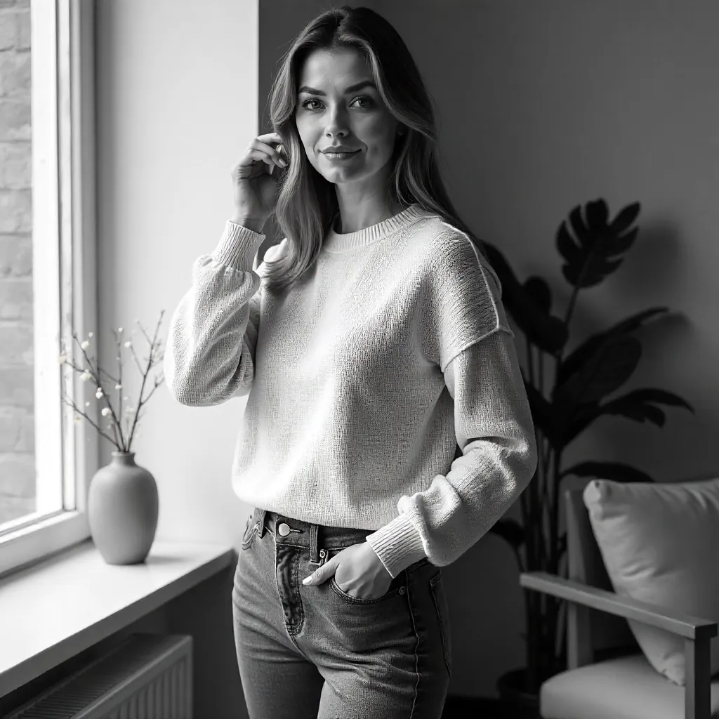 Graceful Black-and-White Casual Portrait