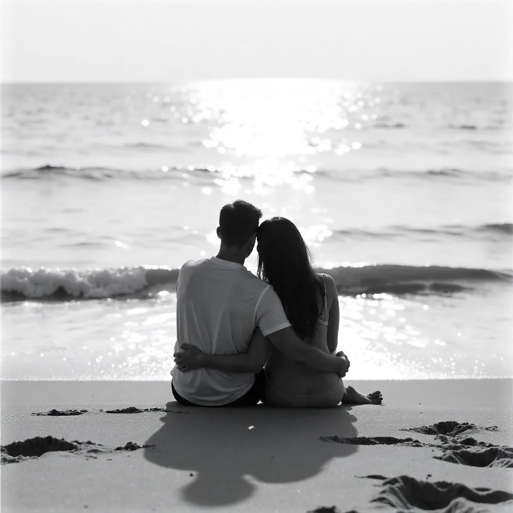 Serene Monochrome Beach Embrace