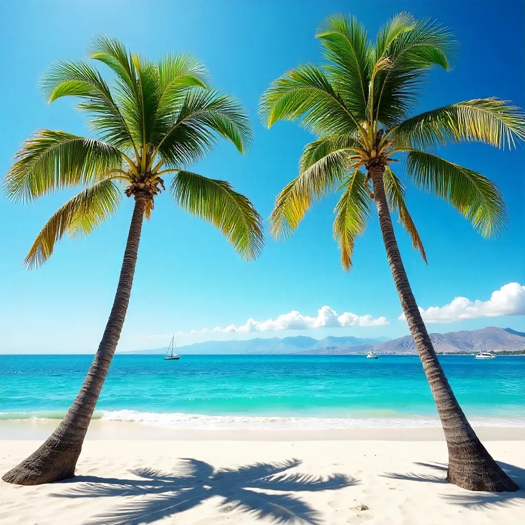 Sunlit Palm Canopy Over La Paz's Azure Sea