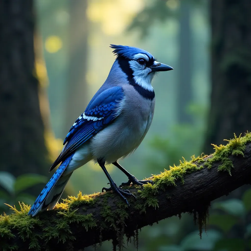 Stately Blue Jay in a Dark Forest