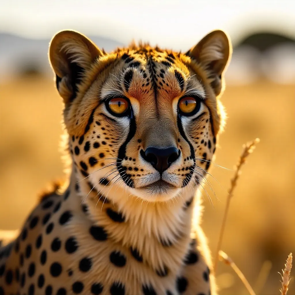 Close-Up Cheetah in Namibia's Sunlit Savannah