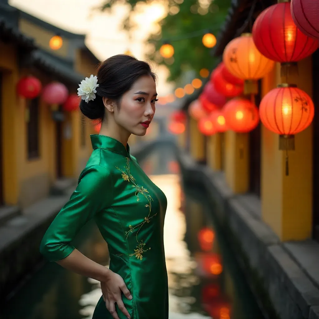 Emerald Ao Dai Amid Hội An Lanterns