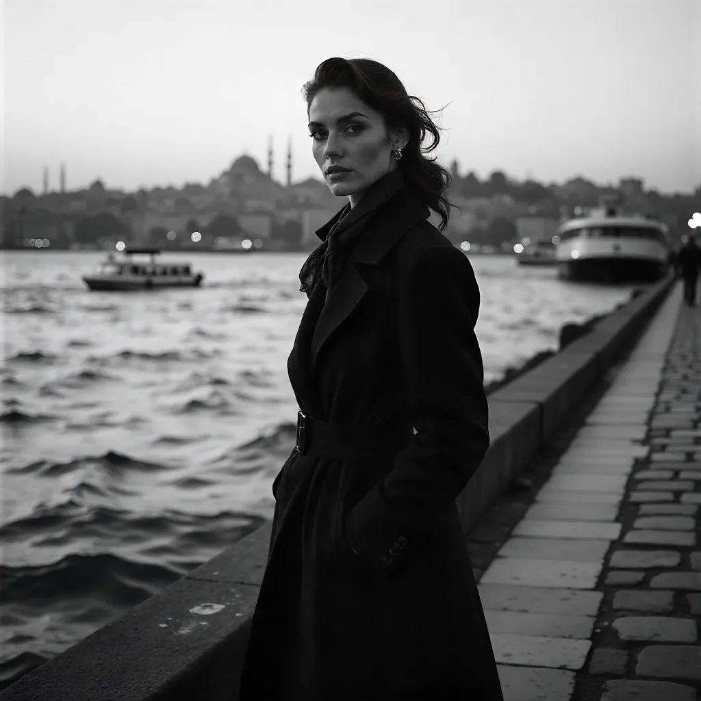 Moored Elegance: Black-and-White Istanbul Portrait