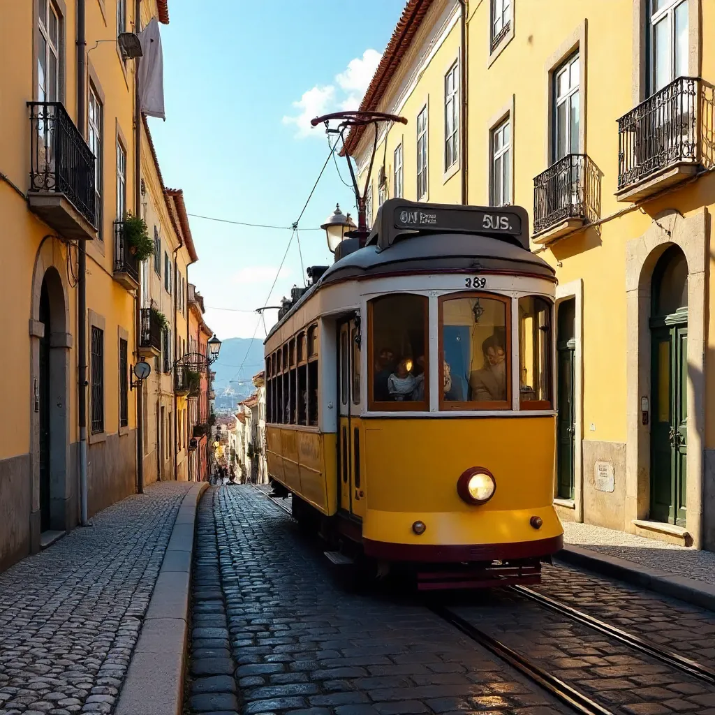 Yellow Lisbon Tram in Alfama's Charming Streets